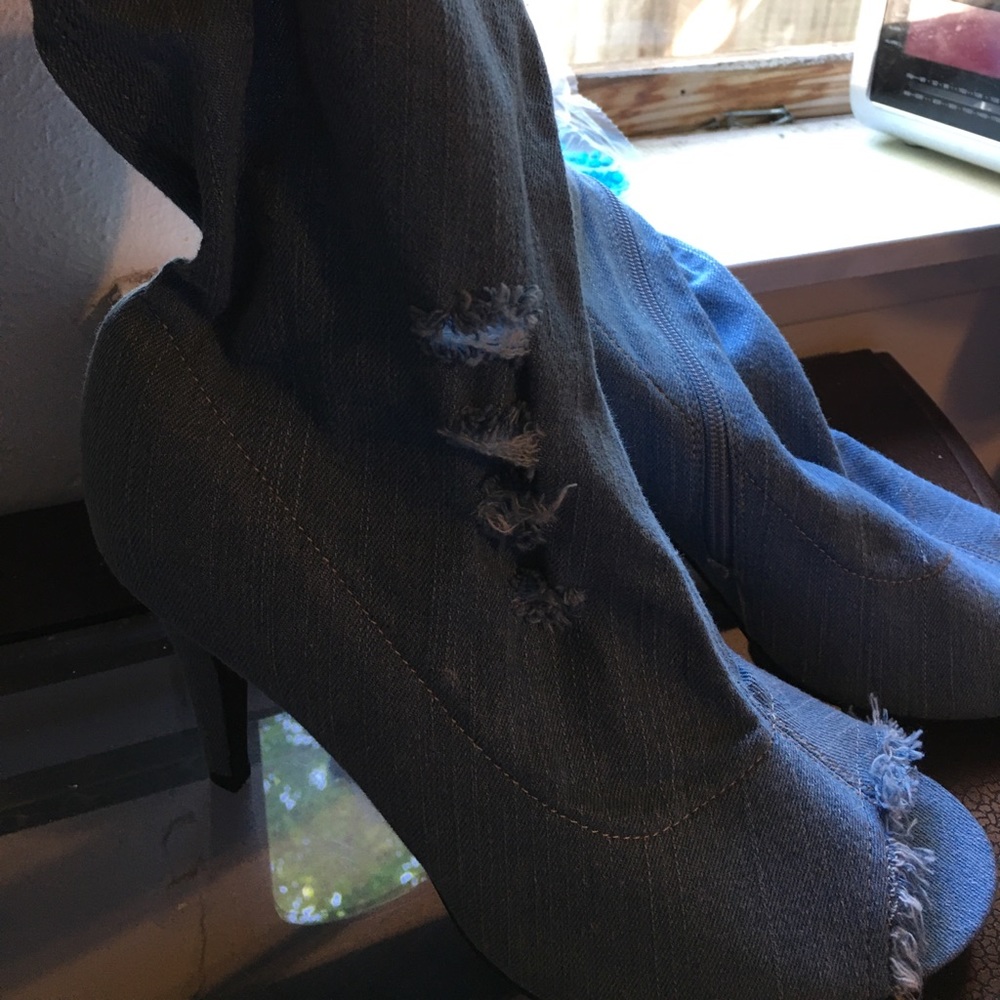 Denim booties